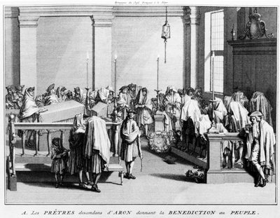 The Priestly Blessing (Birkat Kohanim) Given by the Kohanim, the Priestly Tribe of Levites (Descendants of Aaron) to the People During Services in the Synagogue; 1725 by Bernard Picart